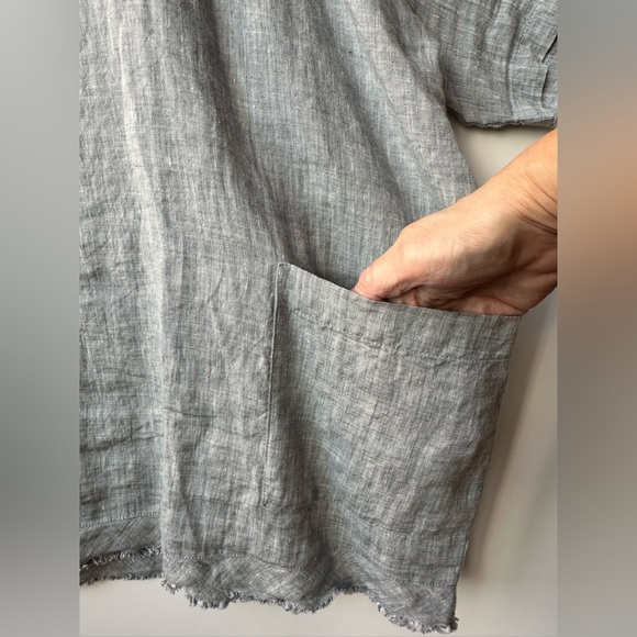 Eileen Fisher Yarn Dyed Organic Handkerchief Linen Chambray Roundneck Box Top XL - Picture 7 of 15
